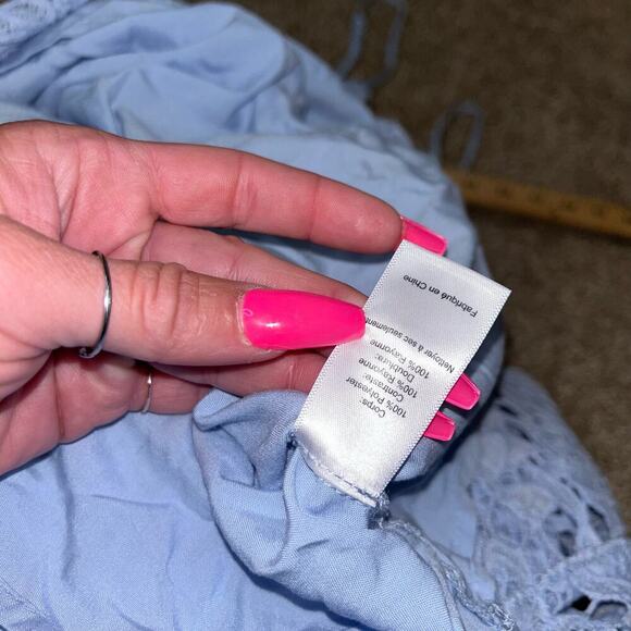 ASTR the label LACE A LINE MIDI DRESS pale blue midi crochet overlay SZ M - Picture 7 of 11